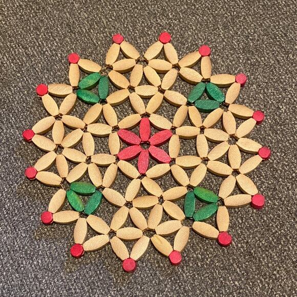 Christmas Bamboo Round Hot Plate Pads Trivets Placemats Retro Green Red MCM - Picture 3 of 12